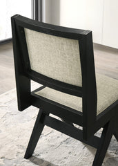 Contemporary 5pc Black Dining Set Gray Upholstery Table w 4x Side Chairs 48" Round Dining Table
