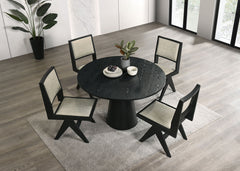 Contemporary 5pc Black Dining Set Gray Upholstery Table w 4x Side Chairs 48" Round Dining Table