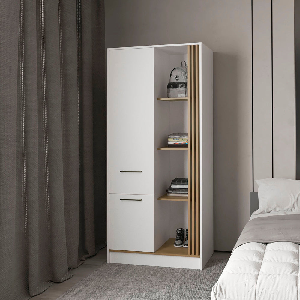 Natural Oak Wardrobe Organizer with Shelves and Rod