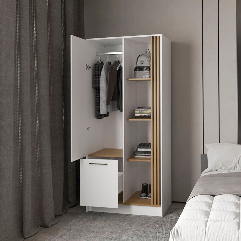 Natural Oak Wardrobe Organizer with Shelves and Rod