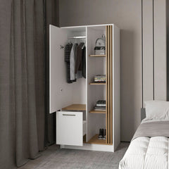 Natural Oak Wardrobe Organizer with Shelves and Rod