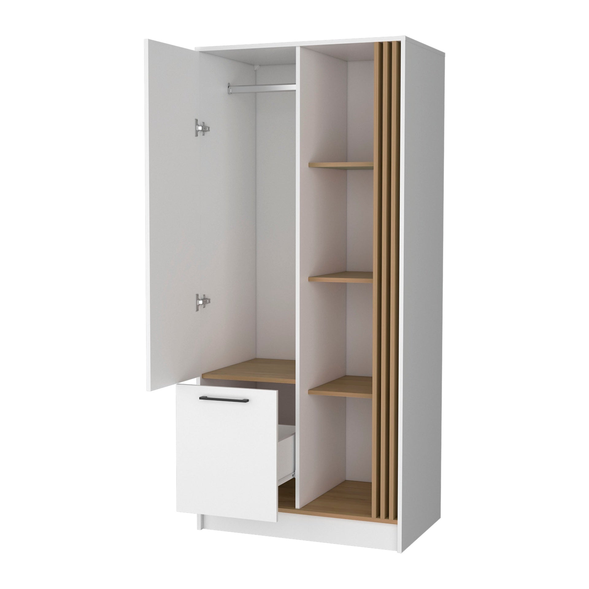 Natural Oak Wardrobe Organizer with Shelves and Rod