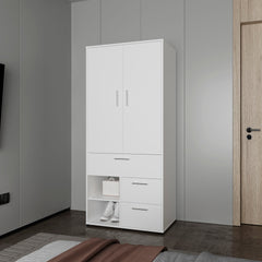 White Multi-Storage Wardrobe with Rod and Shelf