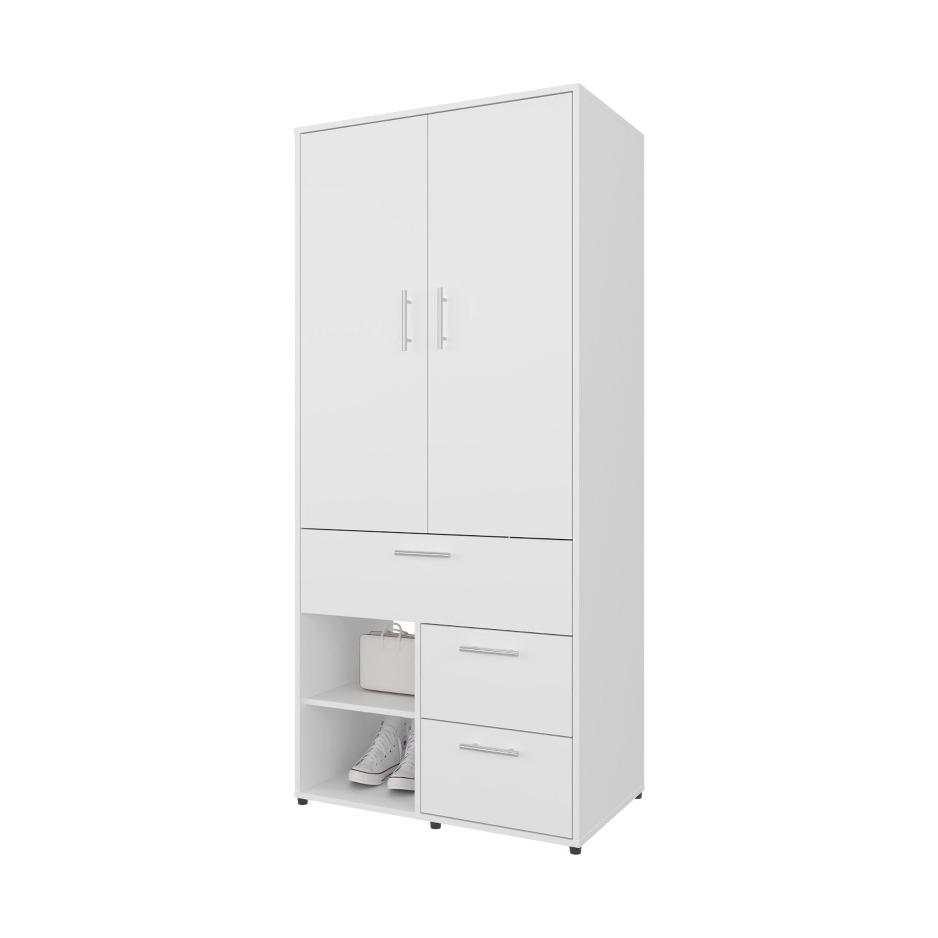 White Multi-Storage Wardrobe with Rod and Shelf
