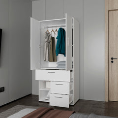 White Multi-Storage Wardrobe with Rod and Shelf