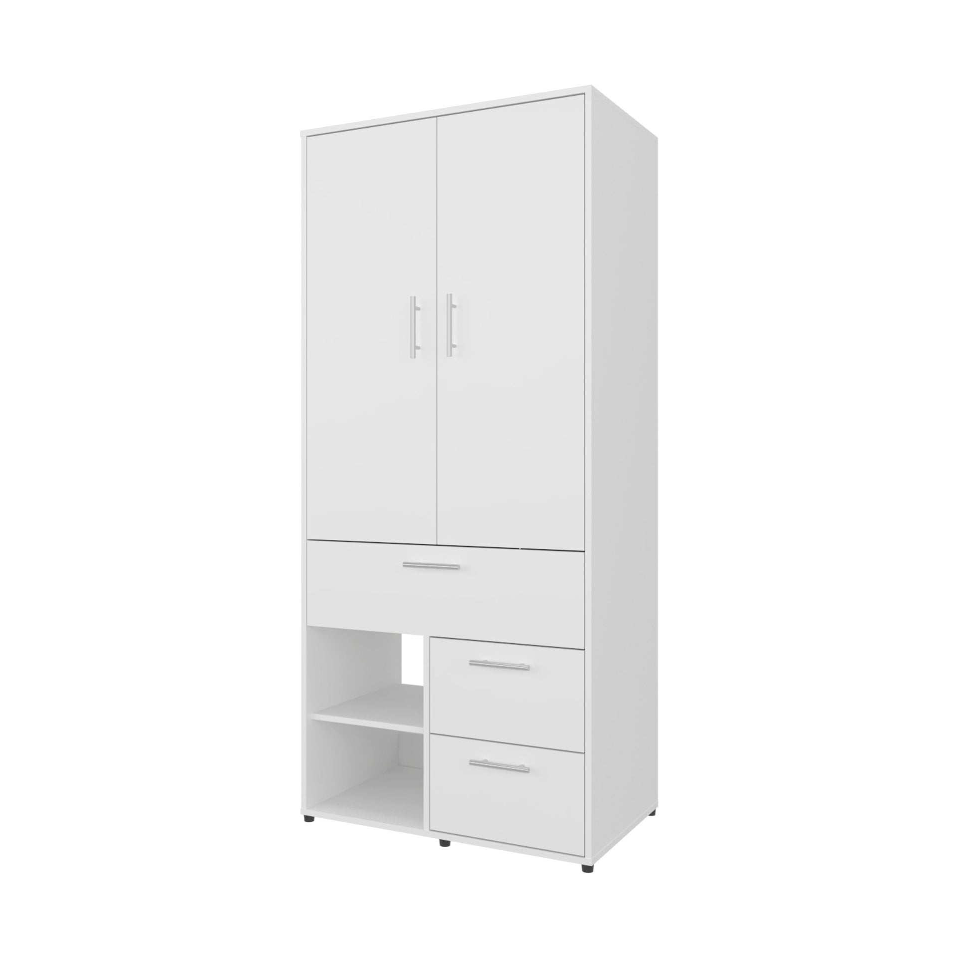 White Multi-Storage Wardrobe with Rod and Shelf