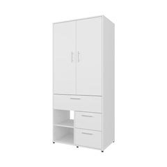 White Multi-Storage Wardrobe with Rod and Shelf