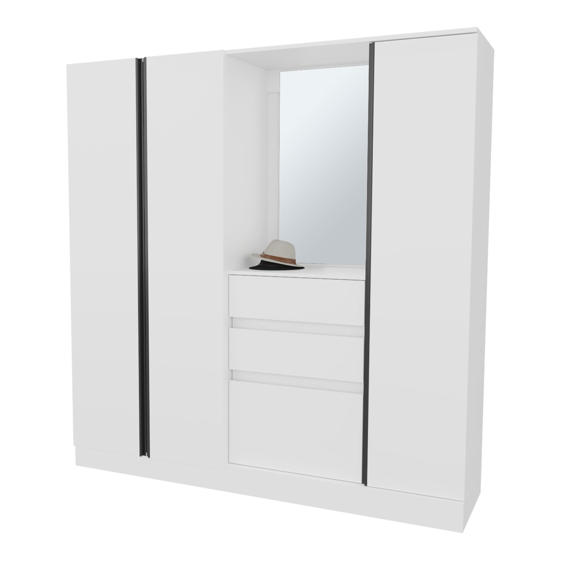 White Wardrobe Organizer with Mirror and Storage Compartments