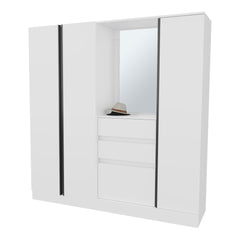 White Wardrobe Organizer with Mirror and Storage Compartments