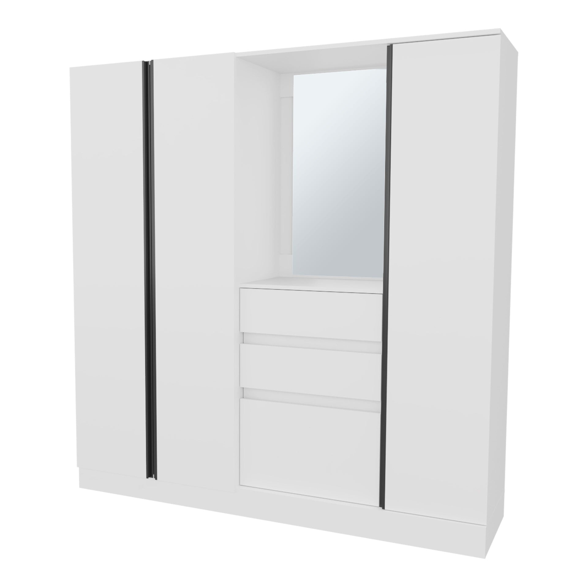 White Wardrobe Organizer with Mirror and Storage Compartments