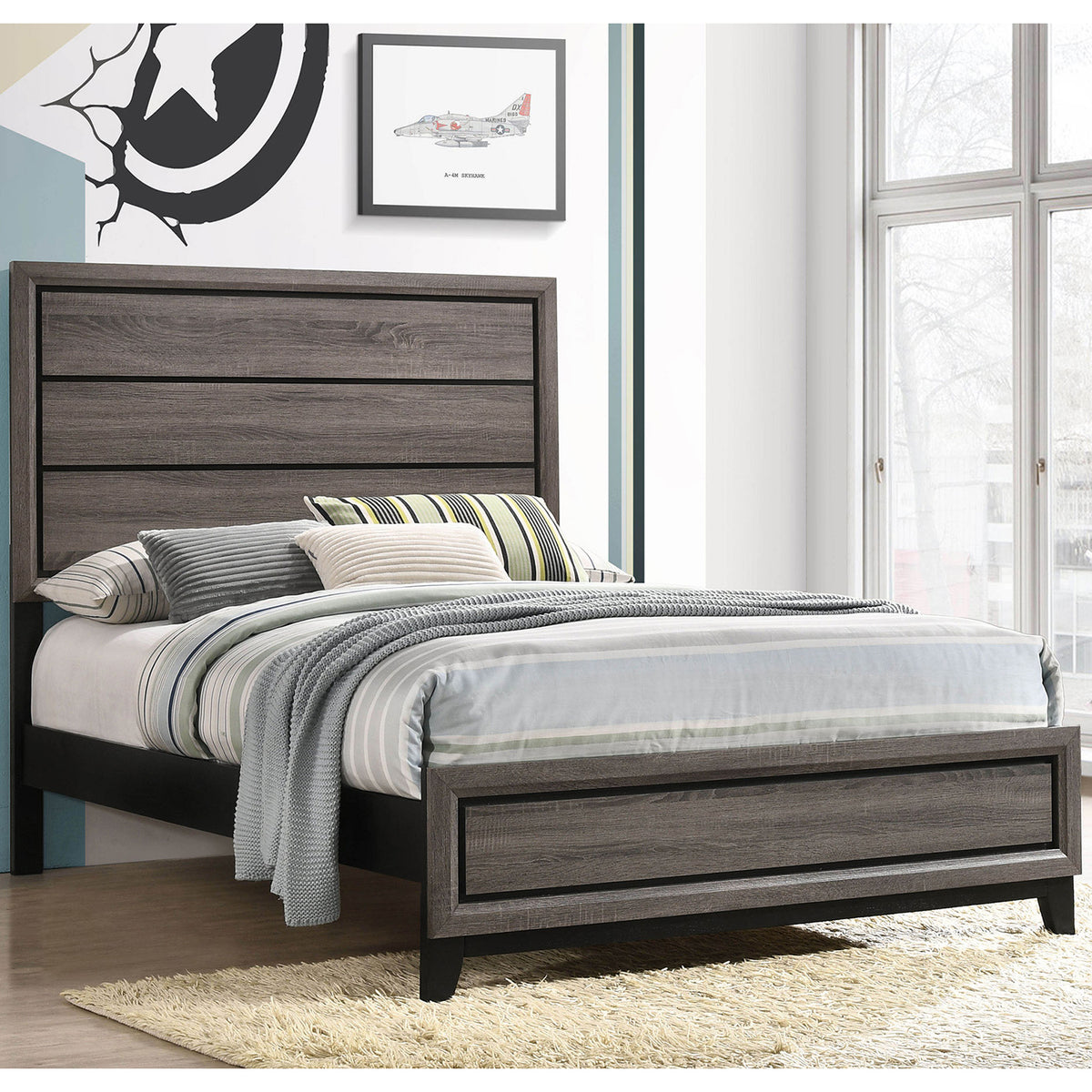 Cabrillo Grey Oak Wood Full Panel Bed