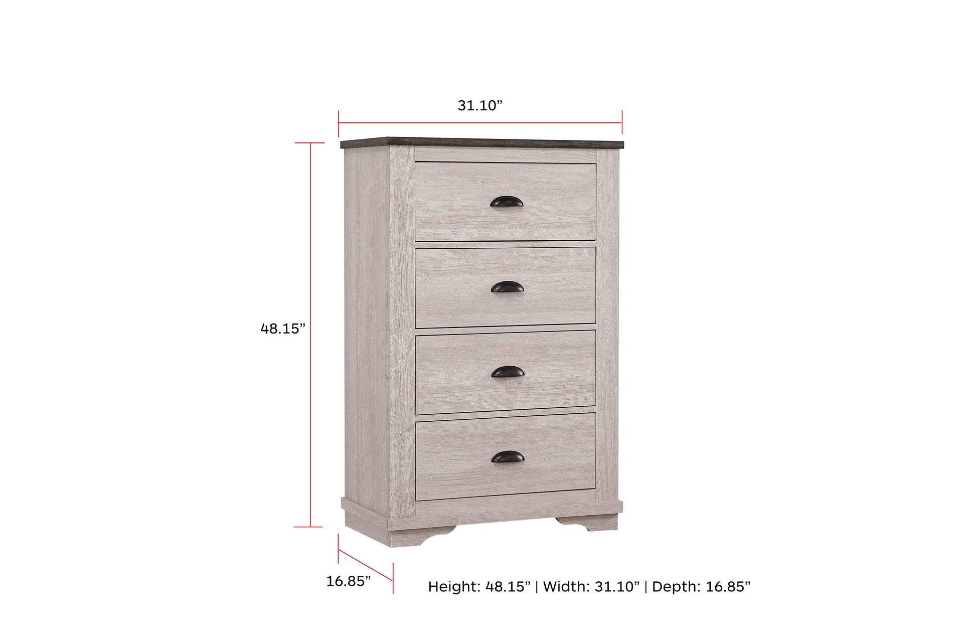 1pc Contemporary Four Drawers Chest Bed Side Cabinet Wooden Furniture Rustic Chalk Gray Color