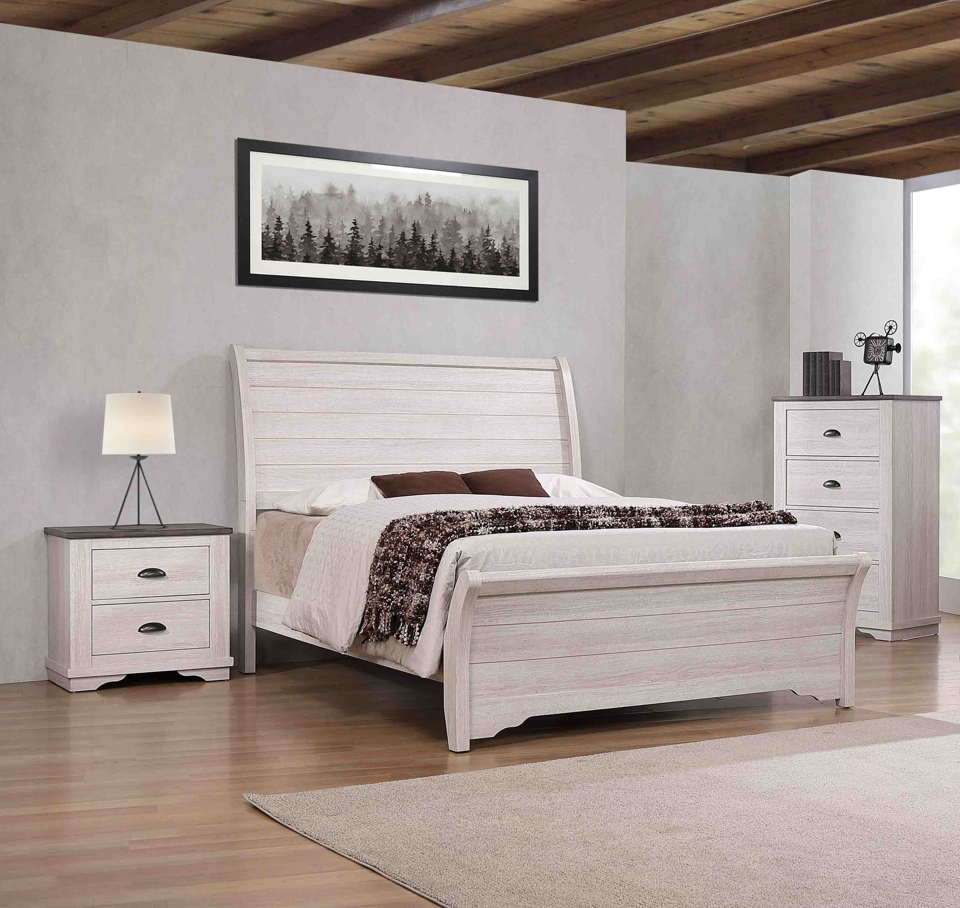 1pc Contemporary Four Drawers Chest Bed Side Cabinet Wooden Furniture Rustic Chalk Gray Color
