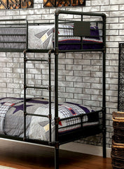Industrial Style Bunk Bed Twin Over Twin Attached Ladder Full Metal And Pipe Inspired  Structure Upper Guard Rails Antique Black