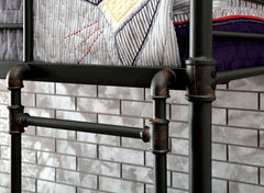 Industrial Style Bunk Bed Twin Over Twin Attached Ladder Full Metal And Pipe Inspired  Structure Upper Guard Rails Antique Black