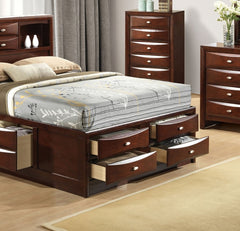 Contemporary Queen Size Bed W Footboard Drawers Headboard Bookcase Cherry Color 1pc Bed Bedroom Furniture