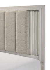 1pc Queen Size Bed Mist White Finish Sleek Linear Details Plush Upholstered Headboard Framed Wooden Bedroom Furniture