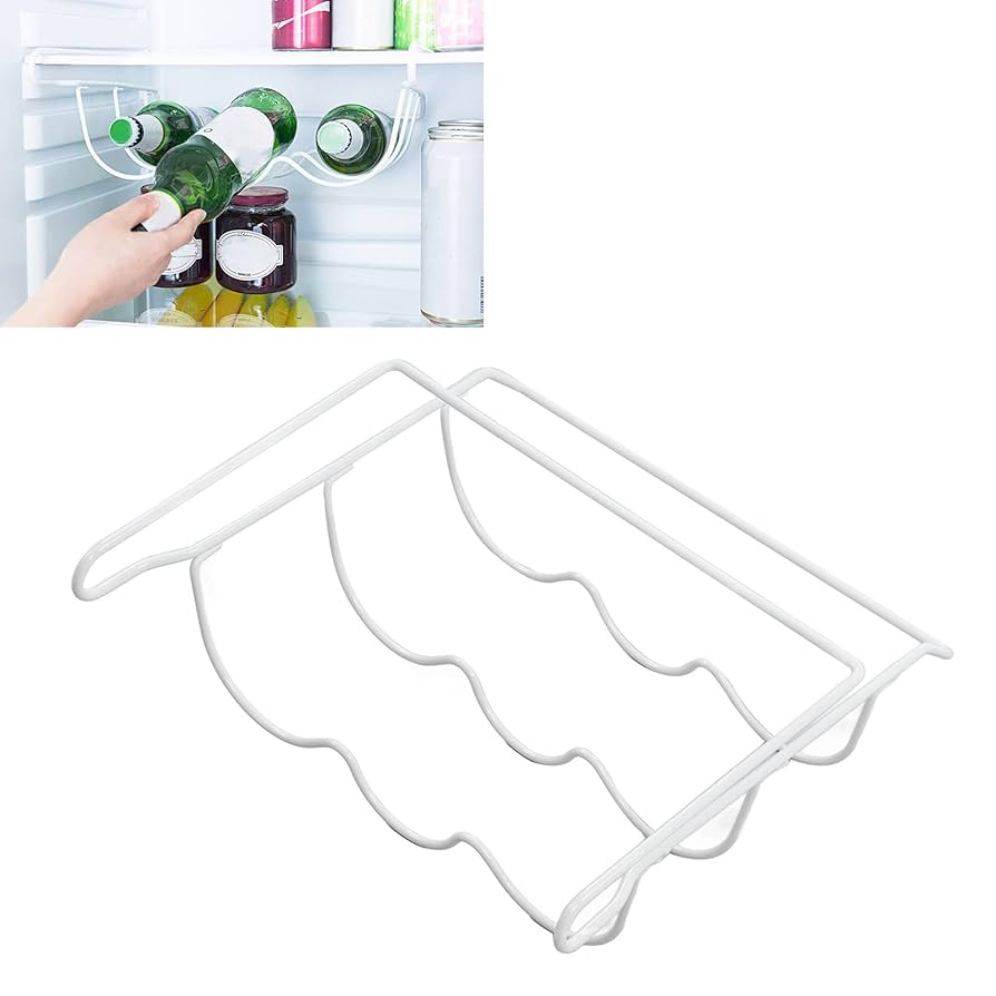 Wine bottle rack metal baked varnish hanging under shelf refrigerator three bottles White color