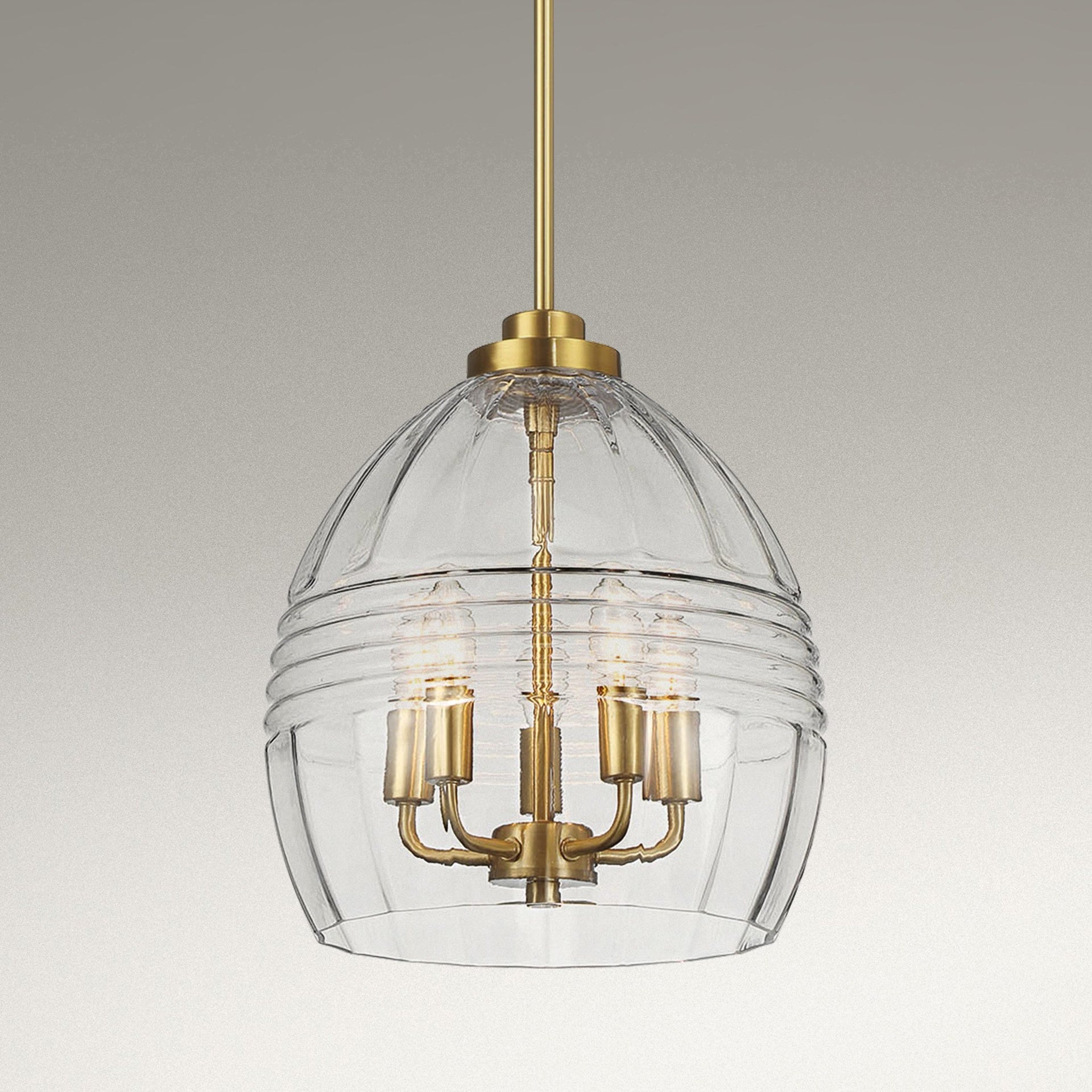 Zen Five Pendant Chain Hanging Light with Clear Glass - Satin Brass