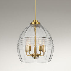 Zen Five Pendant Chain Hanging Light with Clear Glass - Satin Brass