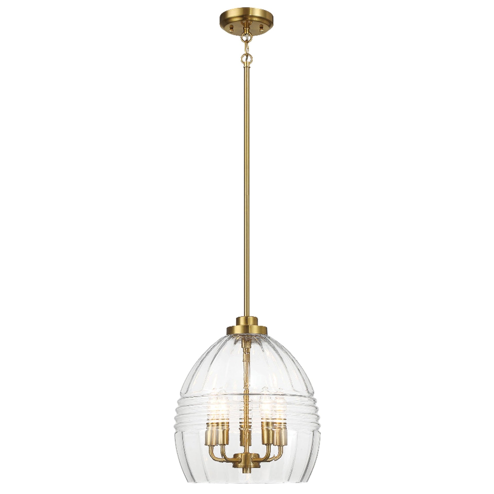 Zen Five Pendant Chain Hanging Light with Clear Glass - Satin Brass