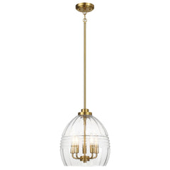 Zen Five Pendant Chain Hanging Light with Clear Glass - Satin Brass