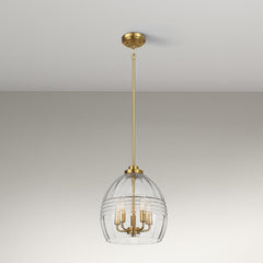 Zen Five Pendant Chain Hanging Light with Clear Glass - Satin Brass