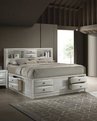 1pc King Bed Built-in Shelving Storage Compartments Integrated Storage Drawers Bed Frame Neutral White Finish