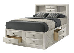 1pc King Bed Built-in Shelving Storage Compartments Integrated Storage Drawers Bed Frame Neutral White Finish