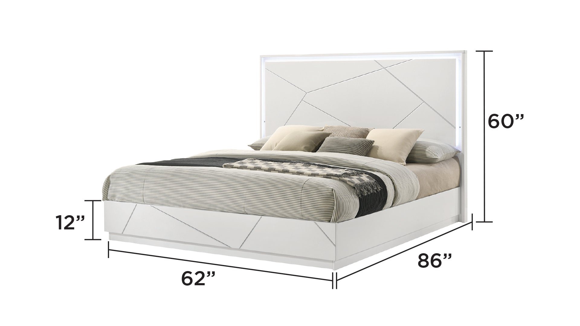 Manhattan Queen Bed – Contemporary Geometric Design with LED Lighting & High-Gloss Lacquer Finish, Durable Minimalist Style for Modern Bedrooms (NJ Inventory)