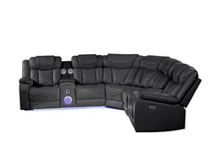 CHALLENGER Modern Style Recliner Sectional Sofa, Built in USB-C Ports & Bluetooth, made with Wood & Faux Leather in Black(NJ INVENTORY)