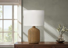 Lighting, 23"h, Table Lamp, Brown Rattan, Beige Shade, Modern