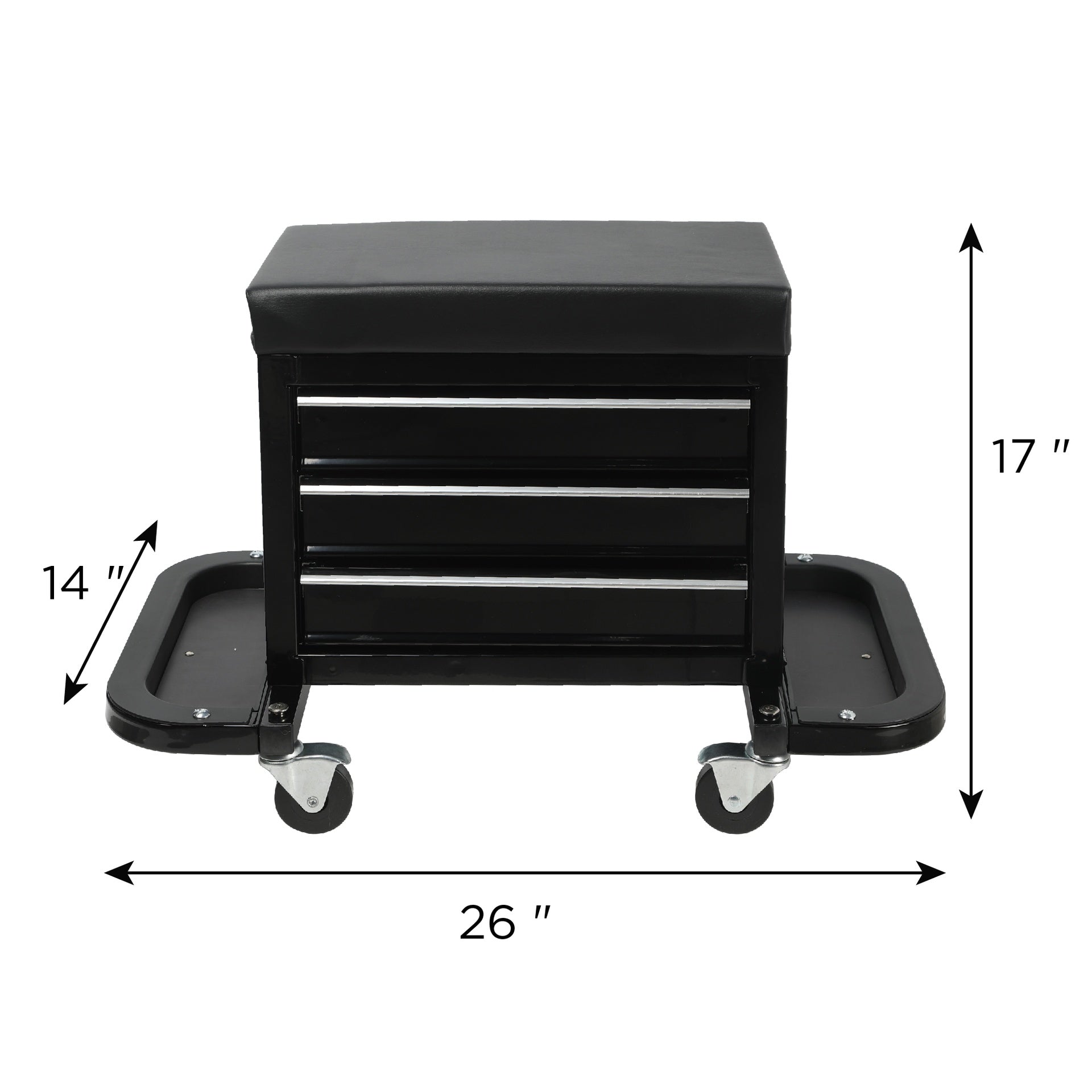 3-Drawer Tool Chest Rolling Mechanic Seat with Tool Trays,350lbs Max Weight Capacity,Black
