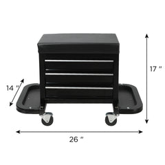 3-Drawer Tool Chest Rolling Mechanic Seat with Tool Trays,350lbs Max Weight Capacity,Black