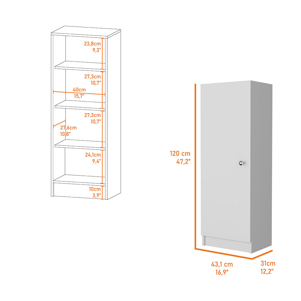 Miami Single Door Pantry, Four Shelves