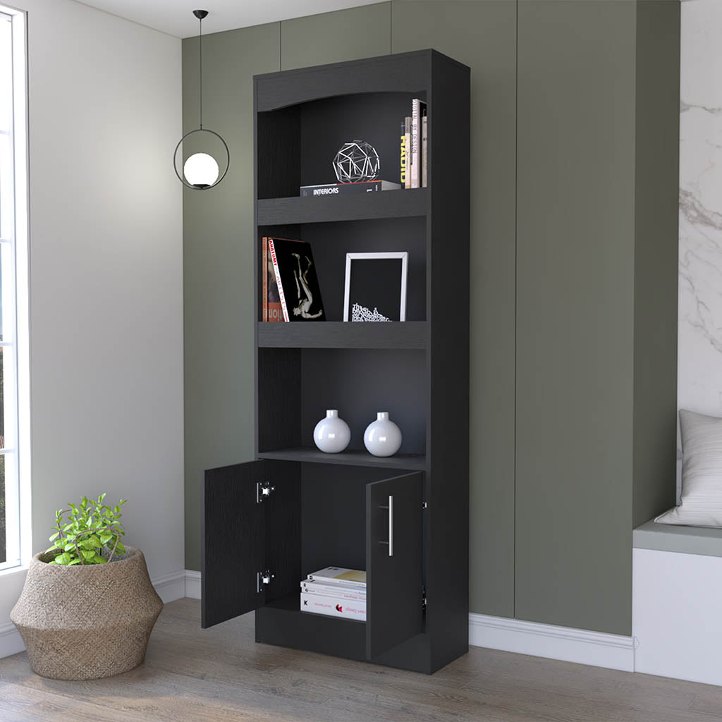Durango Bookcase, Three Shelves, Double Door Cabinet