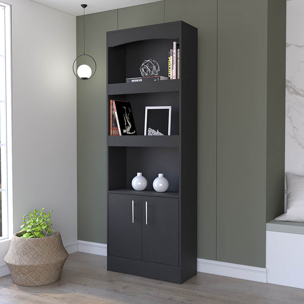 Durango Bookcase, Three Shelves, Double Door Cabinet