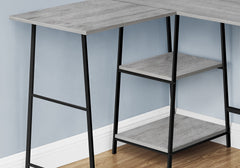 Computer Desk, Home Office, Corner, Storage Shelves, 48"l, L Shape, Work, Laptop, Grey Laminate, Black Metal, Contemporary, Modern