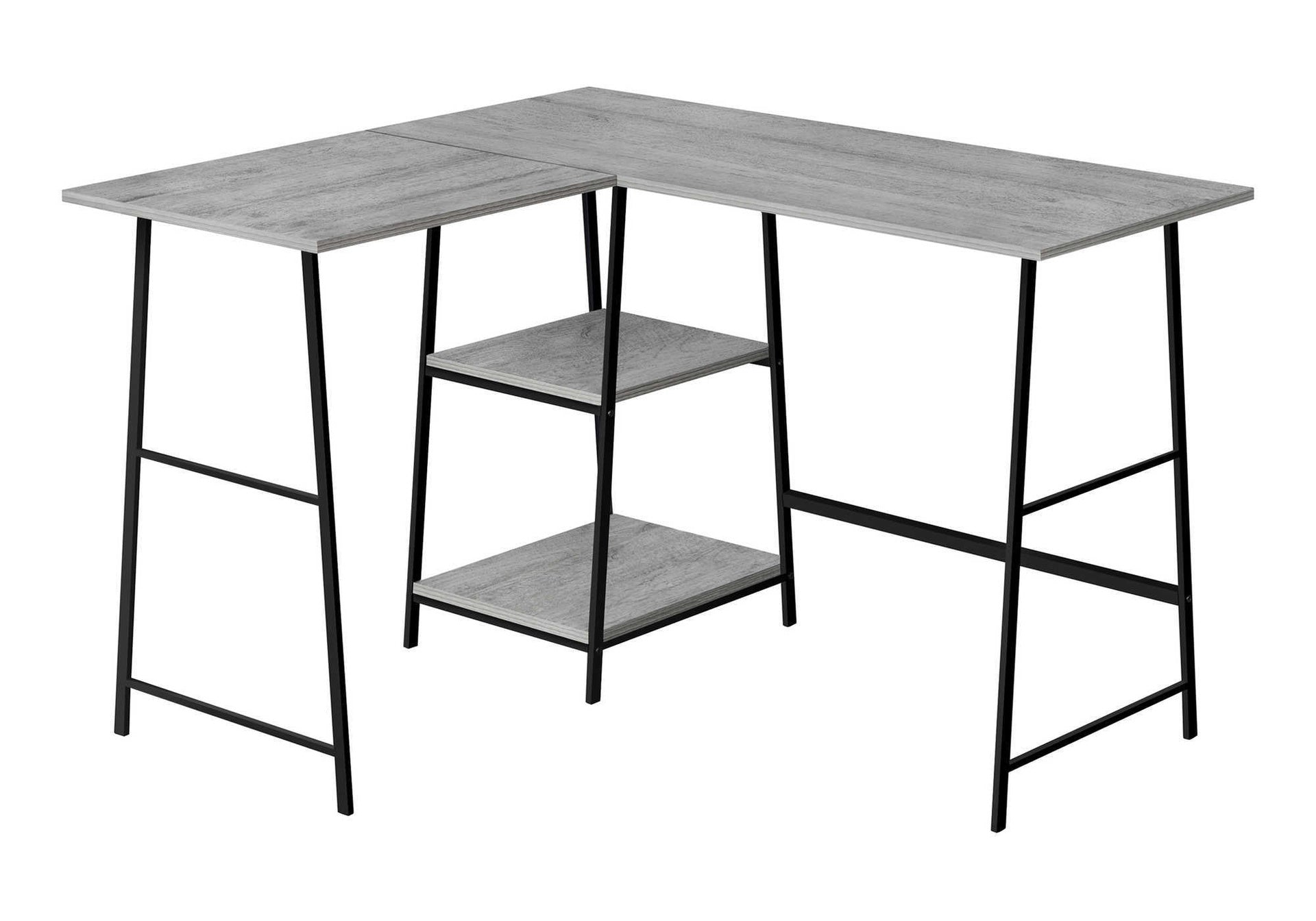 Computer Desk, Home Office, Corner, Storage Shelves, 48"l, L Shape, Work, Laptop, Grey Laminate, Black Metal, Contemporary, Modern