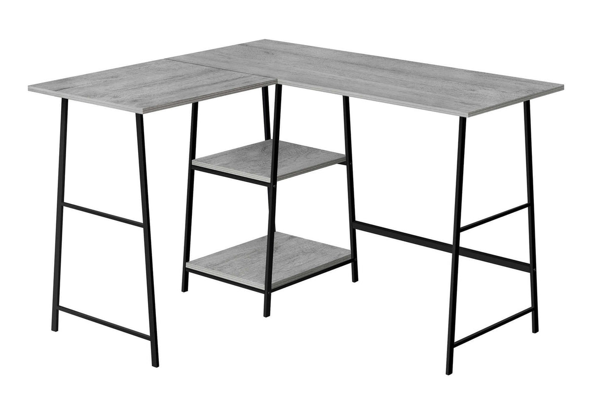 Computer Desk, Home Office, Corner, Storage Shelves, 48"l, L Shape, Work, Laptop, Grey Laminate, Black Metal, Contemporary, Modern