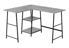 Computer Desk, Home Office, Corner, Storage Shelves, 48"l, L Shape, Work, Laptop, Grey Laminate, Black Metal, Contemporary, Modern