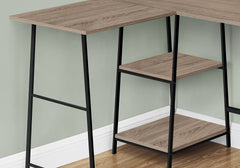 Computer Desk, Home Office, Corner, Storage Shelves, 48"l, L Shape, Work, Laptop, Brown Laminate, Black Metal, Contemporary, Modern