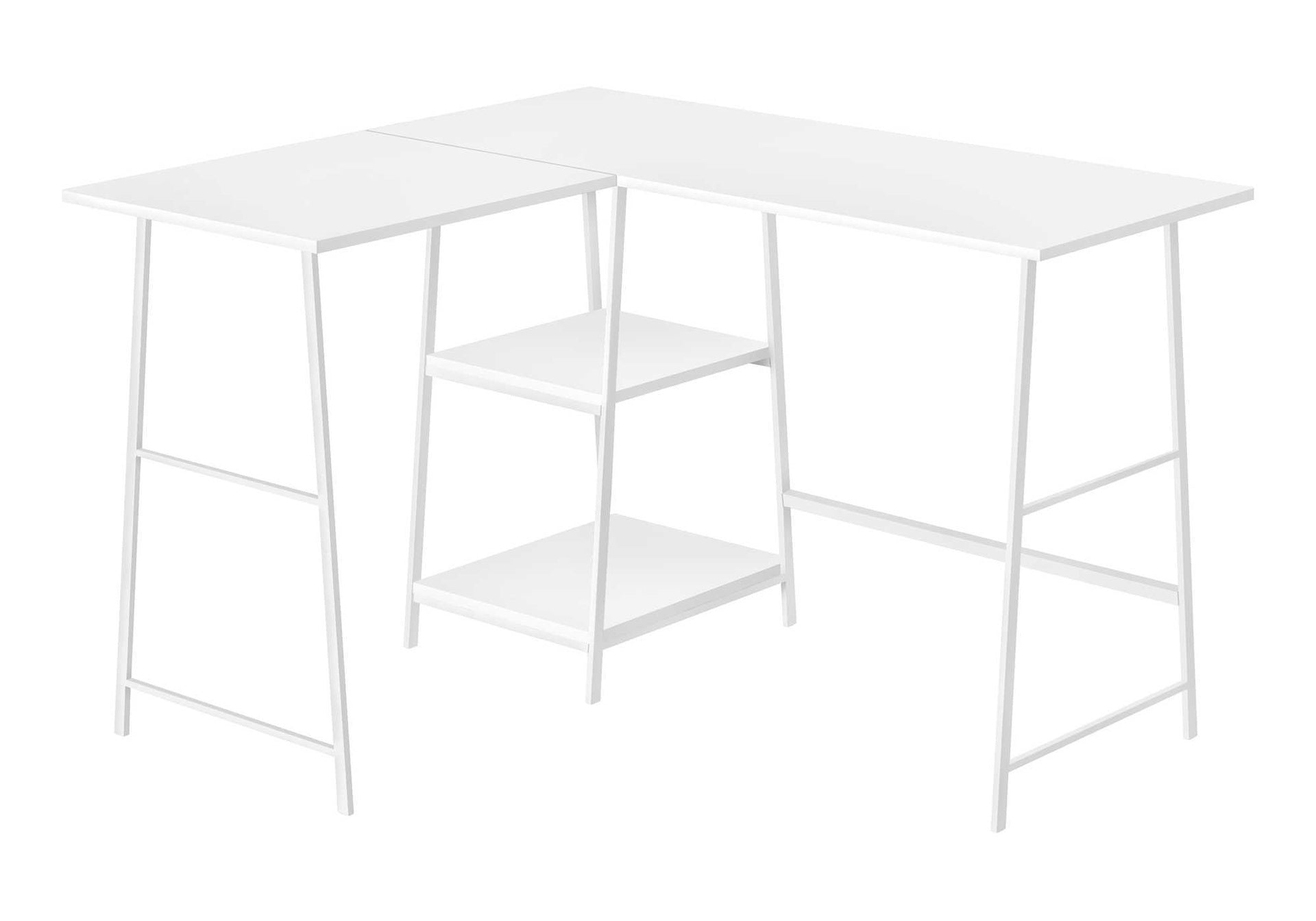 Computer Desk, Home Office, Corner, Storage Shelves, 48"l, L Shape, Work, Laptop, White Laminate, White Metal, Contemporary, Modern