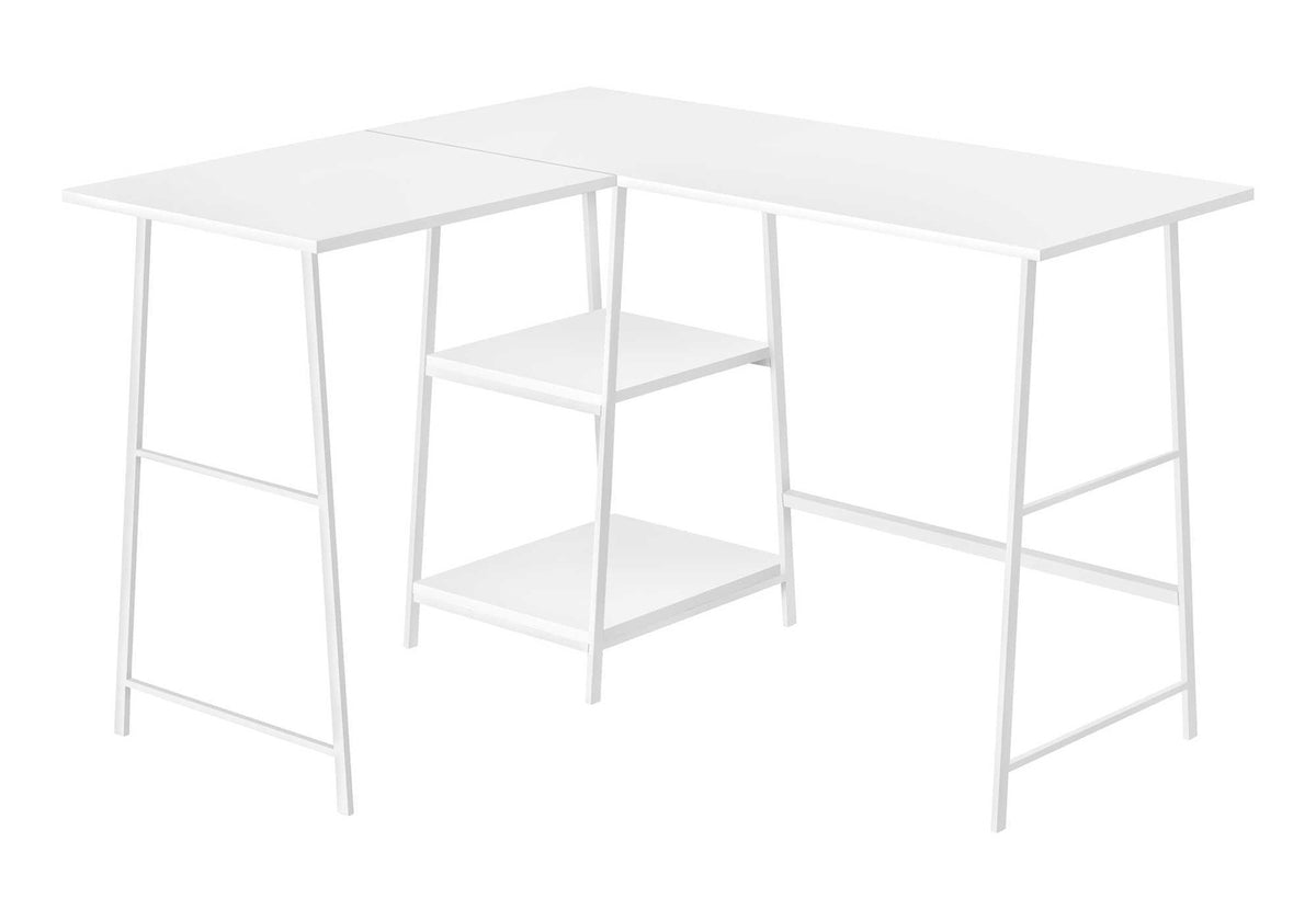 Computer Desk, Home Office, Corner, Storage Shelves, 48"l, L Shape, Work, Laptop, White Laminate, White Metal, Contemporary, Modern