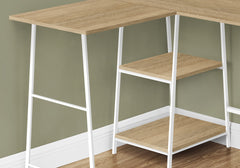 Computer Desk, Home Office, Corner, Storage Shelves, 48"l, L Shape, Work, Laptop, Natural Laminate, White Metal, Contemporary, Modern