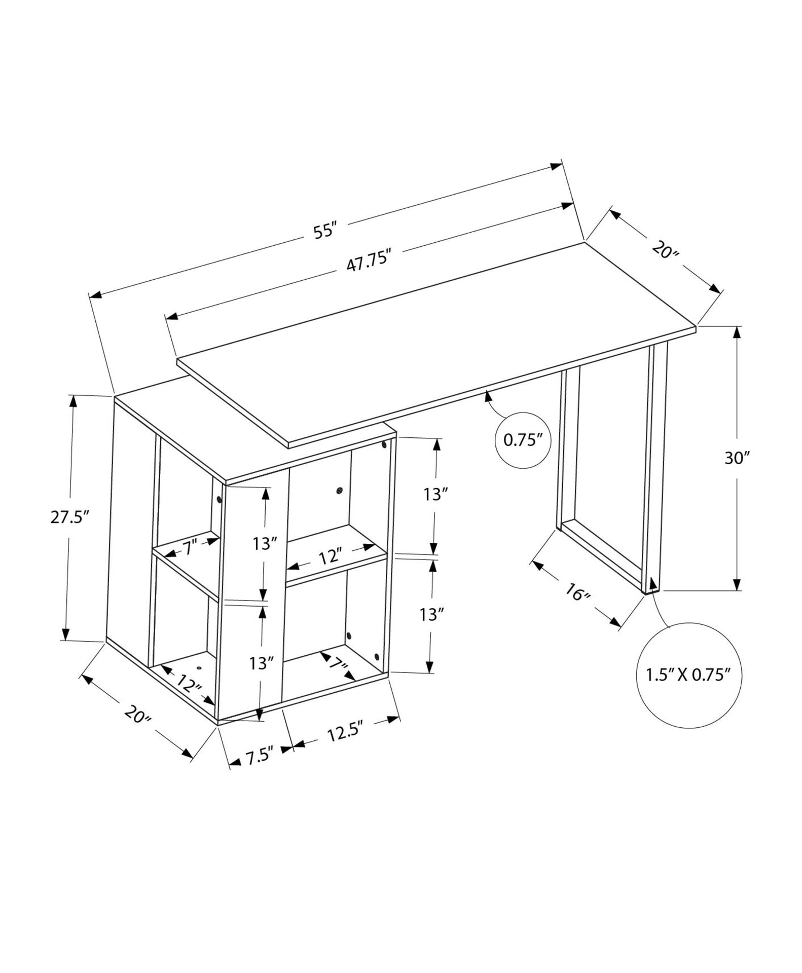 Computer Desk, Home Office, Left, Right Set-up, Storage Shelves, 55"l, Work, Laptop, Black Laminate, Black Metal, Contemporary, Modern
