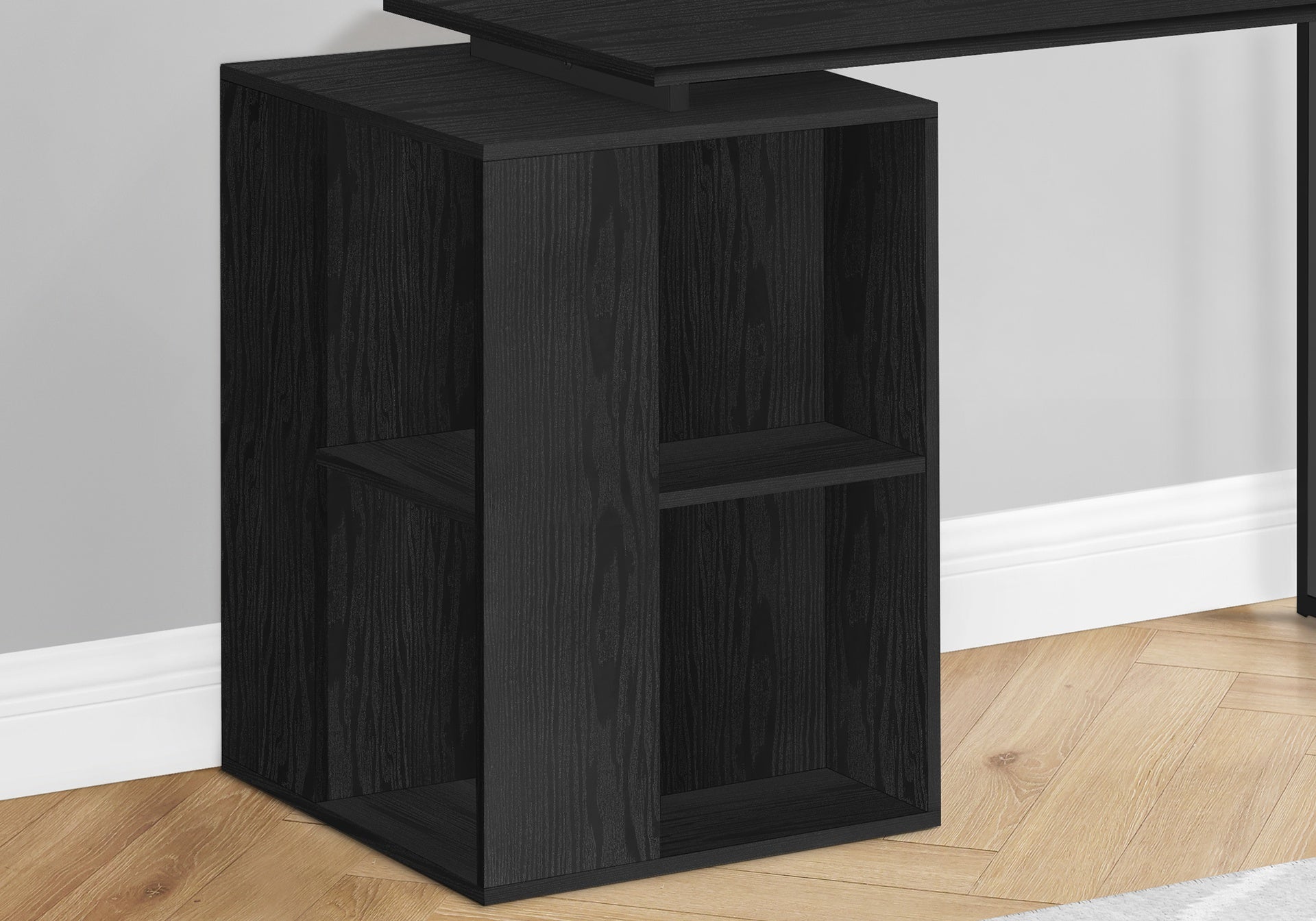 Computer Desk, Home Office, Left, Right Set-up, Storage Shelves, 55"l, Work, Laptop, Black Laminate, Black Metal, Contemporary, Modern
