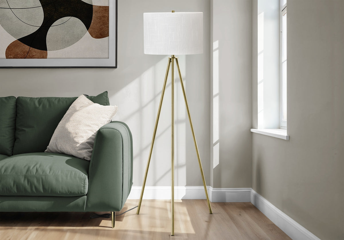 Lighting, 63"h, Floor Lamp, Brass Metal, Ivory / Cream Shade, Contemporary