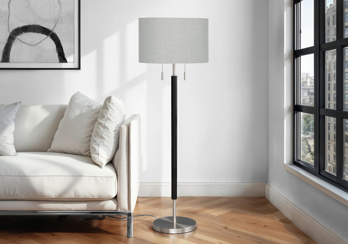 Lighting, 60"h, Nickel Metal, Grey Shade, Contemporary
