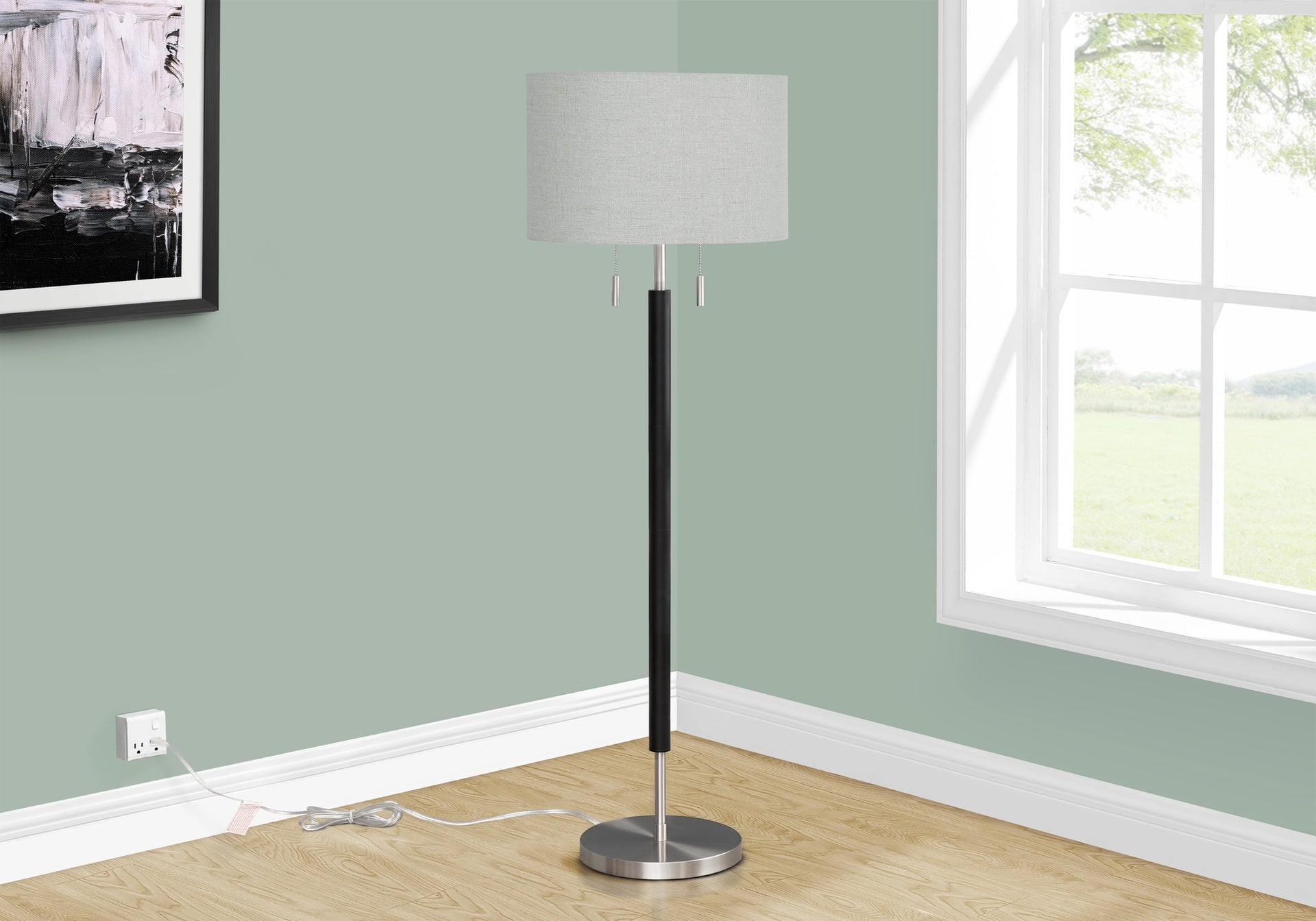 Lighting, 60"h, Nickel Metal, Grey Shade, Contemporary